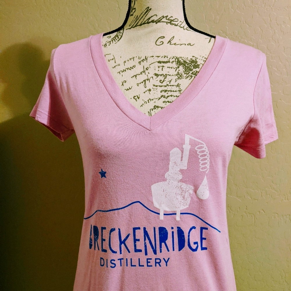 Breckenridge Distillery V-Neck Women's Tee Shirt Pink